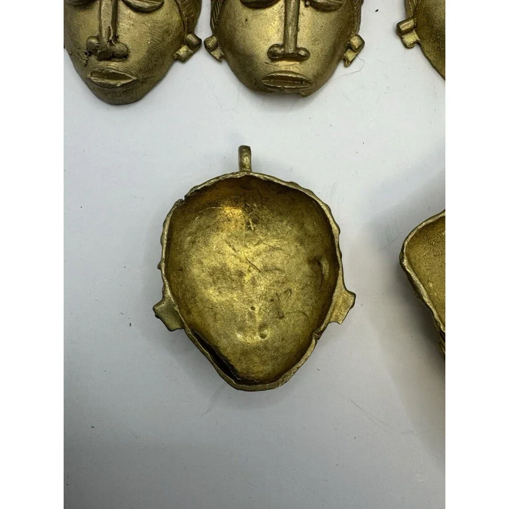 Lot Of 10 West African BAULE Brass Pendant Mask Handmade